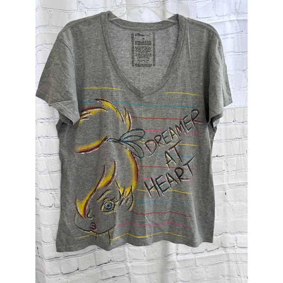 Disney Store Dreamer At Heart Graphic Tee V-Neck T-Shirt Top Gray XL‎ - Picture 1 of 4